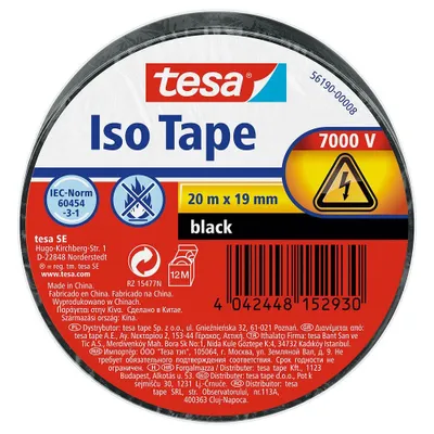 Zdjęcie produktu dla tesa 56190-00008-22 tesa Isolierband ISO TAPE, 19 mm x 20 m, schwarz