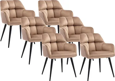 Produktbild von 6er Set PEGA Stühle - mit Armlehnen - Velours und Metall - Farbe beige