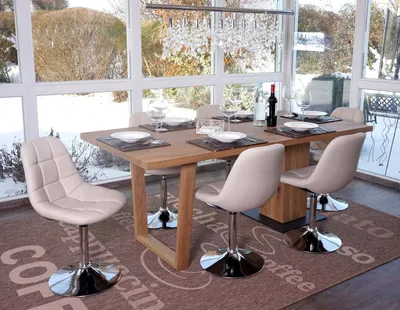 Image de lot de 6 chaises de salle à manger HWC-A60, chaise pivotante, chrome ~ similicuir crème