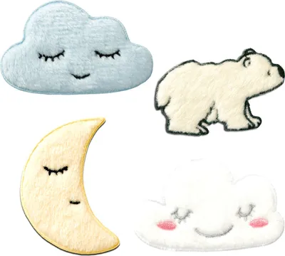 Produktbild von Plüsch Set 4 Stück - Aufnäher, Bügelbild, Aufbügler, Applikationen, Patches, Flicken, Zum Aufbügeln