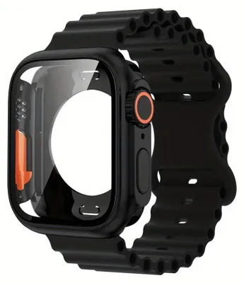 Image de Étui de protection pour montre connectée avec bracelet - Étui de 44 mm - Matériau : plastique (PC) - Protection d'écran intégrée - Noir