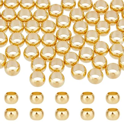 Produktbild von Bolkugeln 100 Stück - 24K Vergoldet - Messing - Großes Loch 4 mm - Durchmesser 5,5 mm - Langlebig für Schmuckherstellung - Perlen