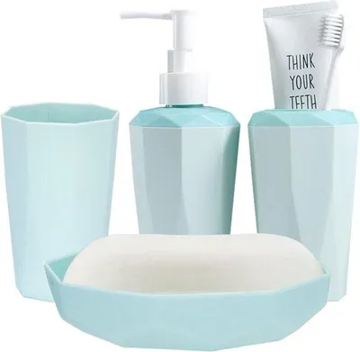 Produktbild von Badezimmer Set 4-teilig grün mit Zahnbürstenhalter und Seifenspender
