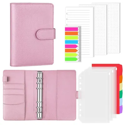 Produktbild von Ringbuch A6 Kunstleder Rosaglitzer mit 135 Blatt, Trennblättern, Taschen & Planer-Zubehör