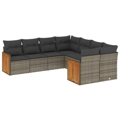 Produktbild von 8-tlg. Garten-Sofagarnitur mit Kissen Grau Poly Rattan