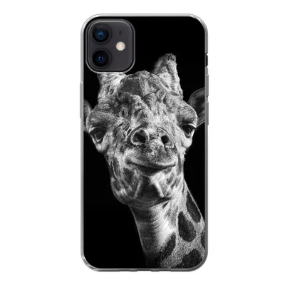 Produktbild von MuchoWow® Handyhülle Schutzhülle Hülle für iPhone 12 mini Giraffe vor schwarzem Hintergrund in schwarz und weiß Silikon Softcase Handy Hülle - Bild