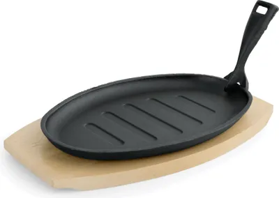 Zdjęcie produktu dla WAS Germany Patelnia do serwowania z drewnianą podstawką i wyjmowanym uchwytem 27 x 17,5 x 2 cm żeliwo