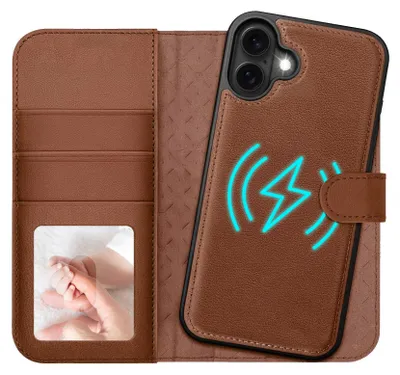 Image de 2in1 Étui magnétique Wallet pour téléphone portable pour iPhone 16 Étui Protection RFID, étui magnétique amovible, compatible MagSafe, étui antichoc avec fenêtre photo