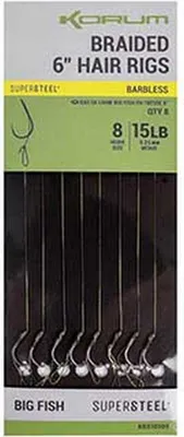 Obrázek produktu pro Korum Big Fish – pletené vlasové návazce, 15 cm, bez háčků, 8 ks, velikost 12