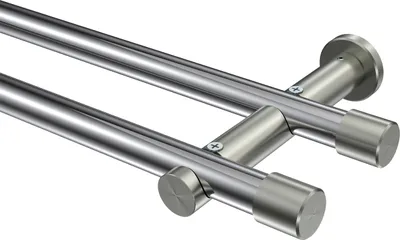 Produktbild von Interdeco Gardinenstange / Vorhangstange Chrom / Edelstahl-Optik, Typ Platon Santo (Kappe) ohne Ringe, 20 mm Ø 2-läufig, 480 cm
