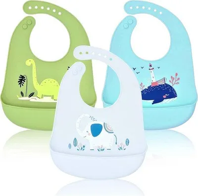 Produktbild von Famanu Silikon-Lätzchen mit Auffangtasche - Set von 3
