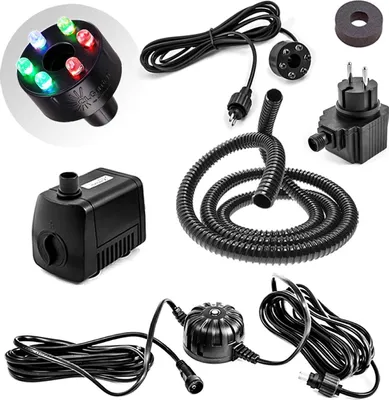 Produktbild von CLGarden Springbrunnen Pumpe Set mit 1x LED Licht RGB multicolor Lichtsteuerung automatisch Schlauch Wasserspiel Kugelbrunnen