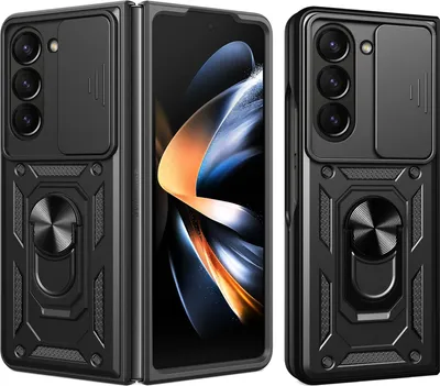 Produktbild von Hülle für Samsung Galaxy Z Fold 5 mit Ring Ständer Halter Dia Kameraschutz Dual Layer Rugged Schutzhülle Schwarz