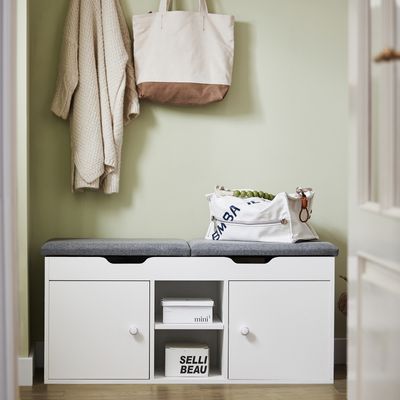 SoBuy FSR96-W Sitzbank mit Zwei Sitzkissen Schuhbank mit Stauraum Garderobenbank Schuhtruhe weiß BHT ca: 100x48x34cm