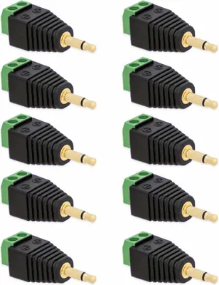 Produktbild von 10x Klinken Stecker 3,5 mm Adapter > Terminal Block 2-Pin Schraub Klemmen Vergoldet