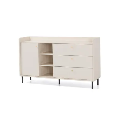 Produktbild von Kommode GLORIA Sideboard mit 3 Schubladen, 1 Tür und offene Regalen, Sand Beige, Moderner Stil