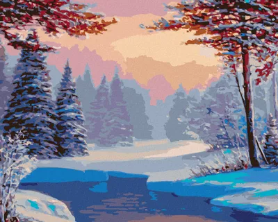 Produktbild von Zuty - Malen nach Zahlen - VERSCHNEITE LANDSCHAFT MIT EINEM FLUSS, 40x50 cm, mit Keilrahmen (bereits gespannt)