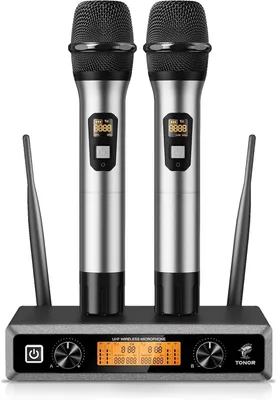 Produktbild von TONOR TW820 Funkmikrofon Set kabellos 2 Mikrofone Wireless Karaoke Mikrofon UHF mit Empfänger