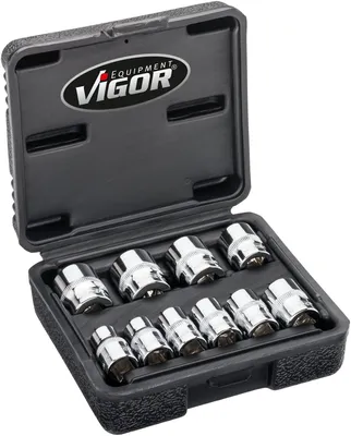 Obrázek produktu pro Sada nástrčných klíčů VIGOR V7538/10, 3/8", vnější šestihranný profil, 10 kusů
