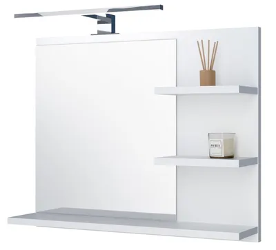 Produktbild von Badspiegel 3 Ablagen Badezimmerspiegel Spiegel Regal Wandspiegel Hängespiegel Badmöbel Spiegel Flurspiegel für Schlafzimmer Weiß 60X50 LED - Recht