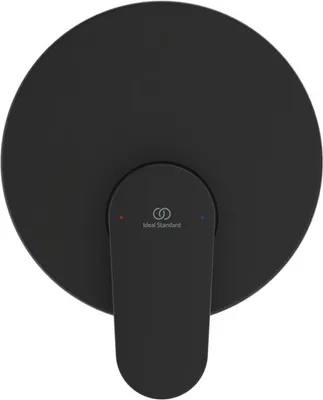 A black shower faucet with the Ideal Standard logo.