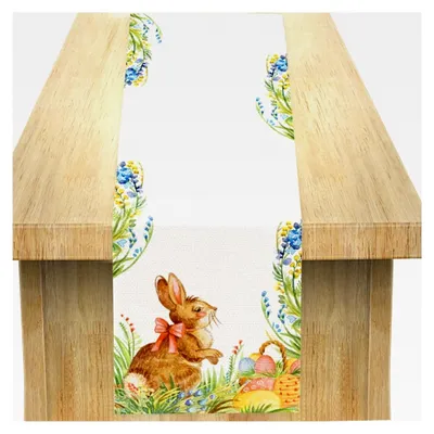 Produktbild von Oster Tischläufer Hase, Leinen 30 x 183 cm, Waschbar, Girlandenhase, Saisonal für Innen und Außen