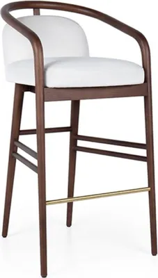 Produktbild von Casa Padrino Luxus Barstuhl mit Armlehnen Weiß / Braun / Gold 53 x 50 x H. 91 cm - Gepolsterter Massivholz Barhocker mit edlem Samtstoff - Luxus Barmöbel