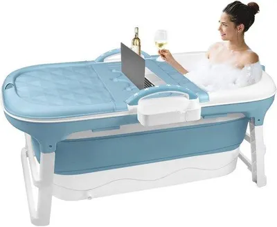 Produktbild von Faltbares Bad - Tragbares Bad - Relaxing Home - Mit abnehmbarem Deckel - 118 x 62 x 53 cm - Blau