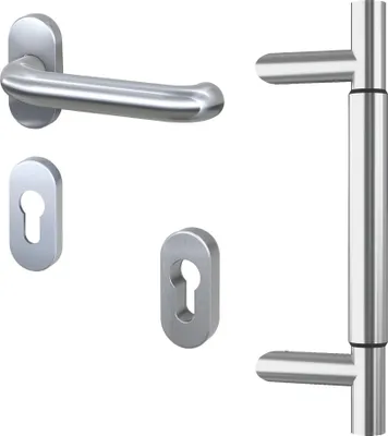 Produktbild von BASI - Stoßgriff variabel komplett Set - Stangengriff + Schmalrahmen-Garnitur + Schutzrosette - 7000-SGSV1