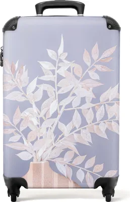 Produktbild von NoBoringSuitcases.com® Koffer Handgepäck Trolley Rollkoffer Kleine Reisekoffer mit 4 Rollen - Pflanzen - Weiß - Vase - Lila - Cabin Size < 55x40x23 cm & 55x40x20 cm - Fotokoffer - Kabinenkoffer - BoardgepäckHandgepäck Koffer 55x35x20 cm, 36L,
