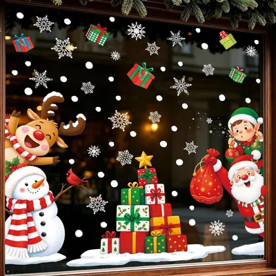 Produktbild von Fensteraufkleber Weihnachten Weihnachtsmann Schneemann Fenstersticker - Großformat - Wiederverwendbar - Für Fenster und Spiegel