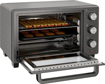 Obrázok produktu pre Mini rúra 21L 1400W 60 min Časovač, malá rúra s nastaviteľnou teplotou 100°C-230°C, mini rúra s plechom na pečenie, rošt, stolová rúra z nerezu, sivá
