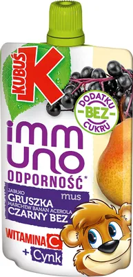 Obrázok produktu pre Kubuś Immuno Mus jabłko gruszka marchew banan acerola czarny bez dla dzieci 100 g