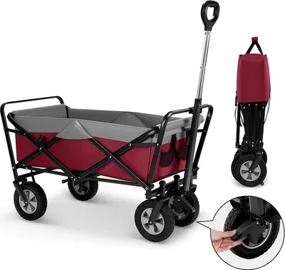 Produktbild von EUGAD Bollerwagen faltbar, 100 L, verstellbarem Griff, Fuchsia+Grau