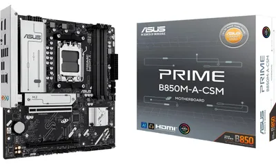 Produktbild von ASUS PRIME B850M-A-CSM, AMD, Sockel AM5, AMD Ryzen 7000 Series, AMD Ryzen 8000 Series, AMD Ryzen 9000 Series, Sockel AM5, DDR5-SDRAM, 256 GB
