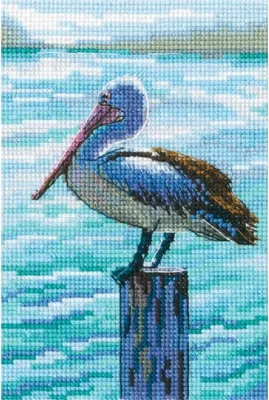Image de Kit de broderie "Kreuzstich" "Mit Geschmack von Salz, Wind und Sonne – Pelikan" (avec un motif à broder au point de croix), tissu Aida 16, dimensions : 9,5 x 14 cm