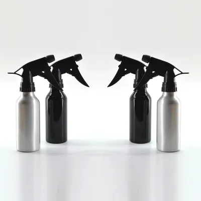 Produktbild von 4er Set 200 ml Alu Sprühflasche Silber & Schwarz Zerstäuber Wassersprühflasche Pumpsprüher Handsprüher