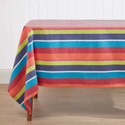 Obrázek produktu pro HOMESCAPES Pruhovaný bavlněný ubrus, 138 x 138 cm, barevný