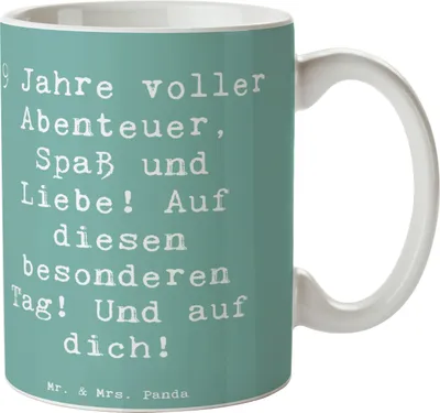 Produktbild von Mr. & Mrs. Panda Pott Spruch 9. Geburtstag Abenteuer - Meeresbrise - Geschenk, Teetasse, Kaffeetasse, 9 Jahre, Kindergeburtstagsparty, Trinkbecher, Alter, schöne tasse