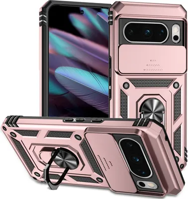Image de Étui pour Google Pixel 8 Pro étui double couche avec couvercle coulissant pour appareil photo et support annulaire Rose