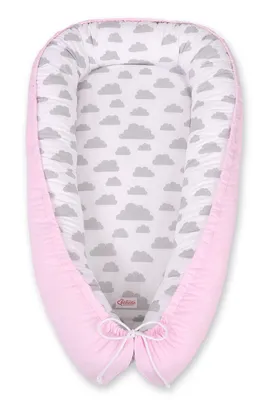 Produktbild von Babykokon, doppelseitig, Laufstall, Wickeltuch, Premium BOBONO - Wolken, grau/rosa