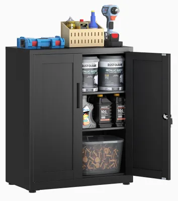 Metallschrank abschließbar 2 Ebenen 40x75x91,5 cm schwarz
