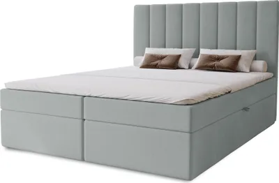 Produktbild von Boxspringbett Nero mit 2 Bettkästen, 200x200, Farbe: Grau, Velourstoff, Doppelbett mit Bonell-Matratze