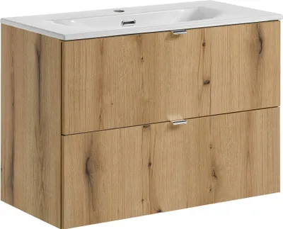 Obrázok produktu pre Kúpeľňová skrinka 80 cm s keramickým umývadlom, prírodný dub