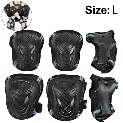 Produktbild von Kinder Knieschoner Set 6 in 1 Schutzausrüstung Kinder Knieschützer Ellbogenschützer Set Schutzausrüstung Set für Skateboard Radfahren Roller (Schwarzblau, L)