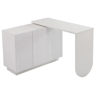 Produktbild von Schreibtisch, drehbarer L-förmiger Eck-Computertisch, Bürotisch, Frisiertisch, weiß 110 cm
