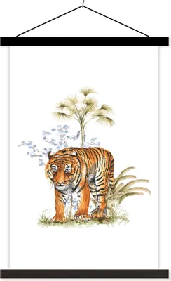 Produktbild von MuchoWow® Textilposter Tiger - Pflanze - Bild 120x180 cm mit schwarzem Rahmen - Fotos