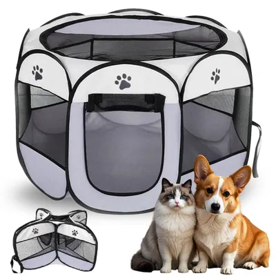 Immagine prodotto di Recinto per cani pieghevole - Recinto per cuccioli - 74 x 74 x 43 cm - Grigio - Per interno ed esterno