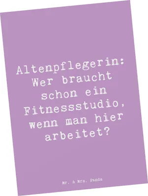 Produktbild von Mr. & Mrs. Panda Postkarte Spruch Altenpflegerin Fitness - Lavendeltraum - Geschenk, humorvolle Sprüche, Pflegekraft, kreative Geschenke, Postkarten, Wertschätzung, Beruf