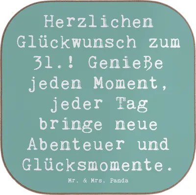 Produktbild von Mr. & Mrs. Panda Tassen Untersetzer Spruch 31. Geburtstag - Meeresbrise - Geschenk, Lebensfreude, Genieße jeden Moment, gläseruntersetzer, Happy Birthday, Gläser, Coaster
